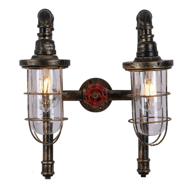 

Modern Industry Loft Retro Iron Water Pipe Wall Lamp For Cafe Restaurant Imitation Bird Cage Explosion-Proof Glass Aisle Lights