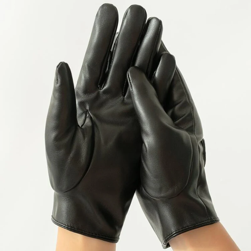 Gants en cuir PU ajourés en forme de cœur de pêche pour femmes, hiver, Plus velours, conduite chaude, doigt complet, mitaines de conduite pour écran tactile S27