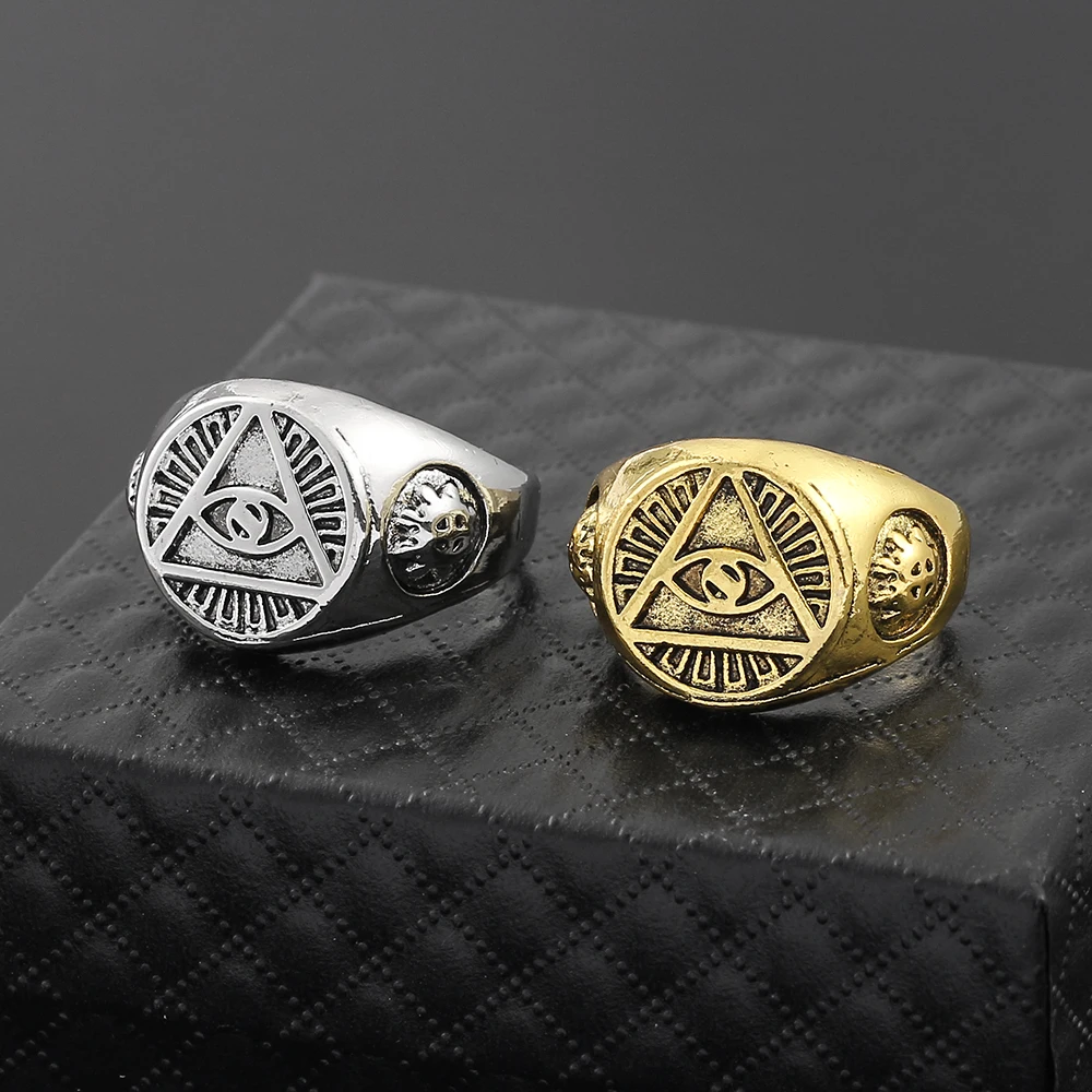 Vintage Egyptian The Eye Of Horusring Illuminati Triangle Freemason Alloy Ring Men's Punk Jewelry Accessories