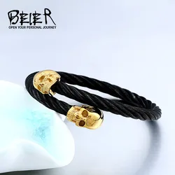 Beier 316L stainless steel Punk Golden Skull Men's Bracelet Cool Adjustable High Quality Jewelry LLBRG-016G