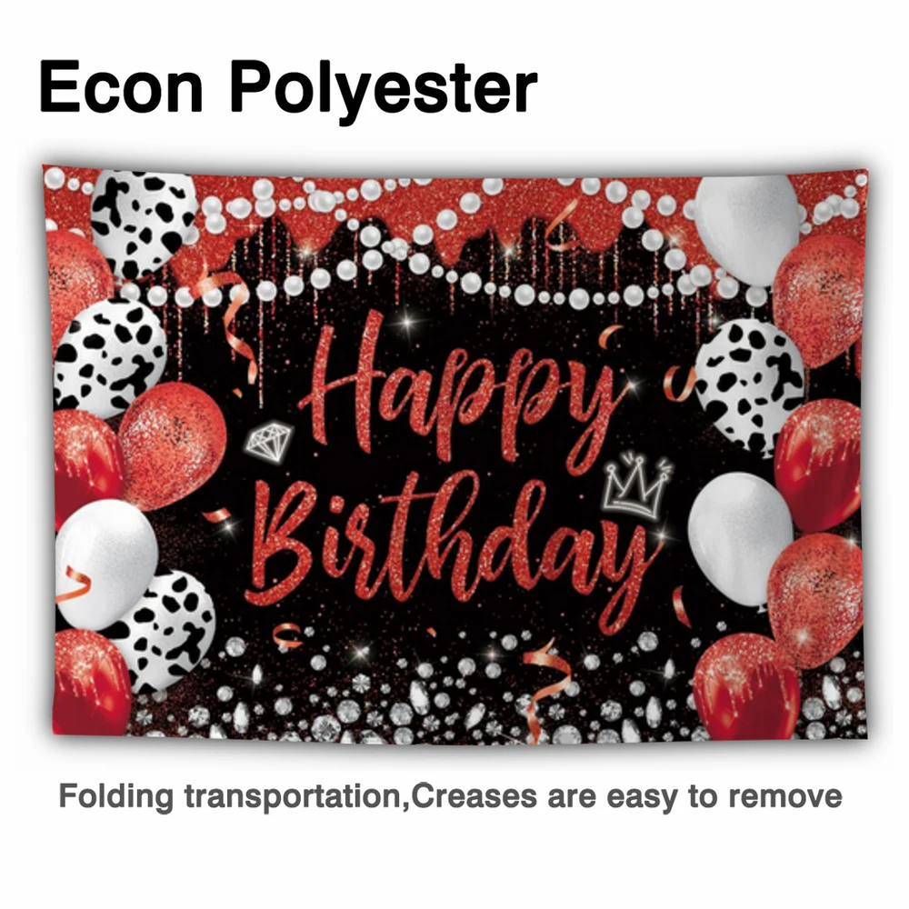 Funnytree Glücklich Geburtstag Party Silber Hintergrund Diamant Perle Frau Rot Gefleckt Luftballons Baby Dusche Fotografie Requisiten Hintergrund