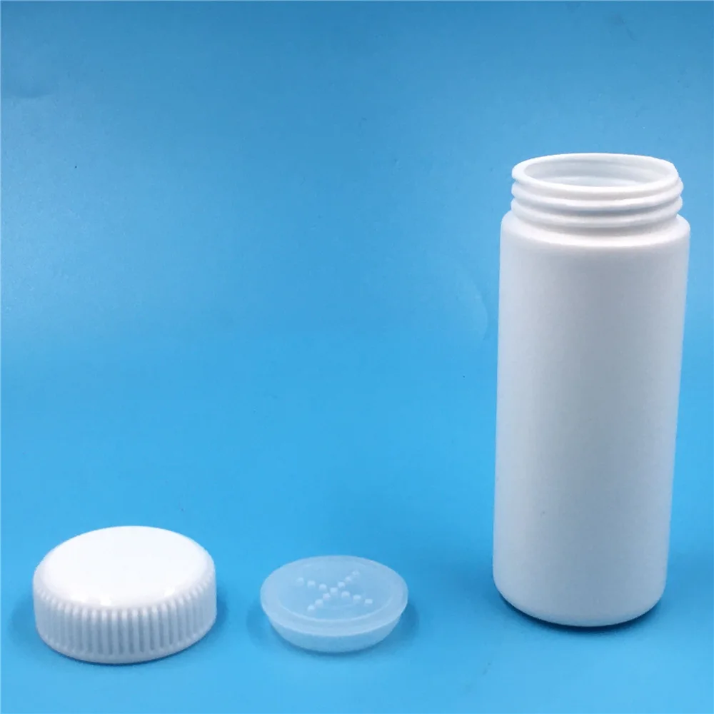 50pcs 60ml White Black Plastic Empty Refillable Bottles For Cosmetics Jar Salts Protection Cap Packaging Loose Powder Container