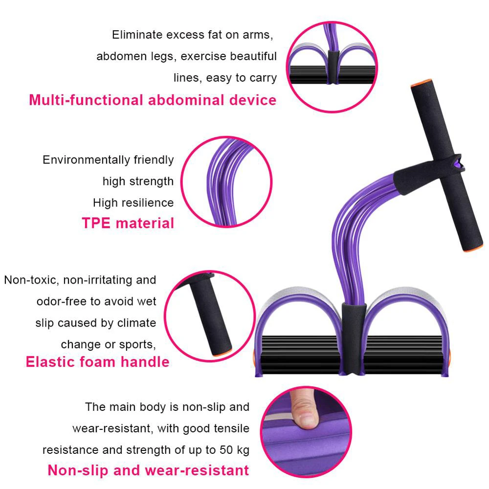 Indoor Fitness Resistance Bands Exercise Equipment Elastic Sit Up Pull Rope Gym Workout Sport 4 Tube Pedal Ankle Puller XA161A