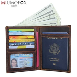 Funda de cuero genuino para pasaporte para hombre y mujer, bolsa para licencia de conducir, documento, tarjeta de crédito, monedero RFID, billetera de viaje, estuche para boletos