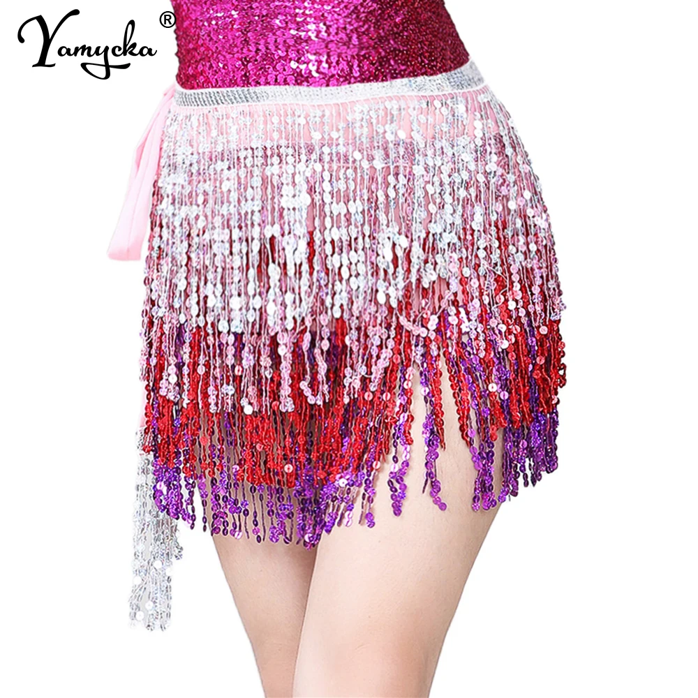 Sexy vintage black tassel Sequin mini skirt women summer y2k clothes glitter club party skirts for woman Latin Dance short skirt