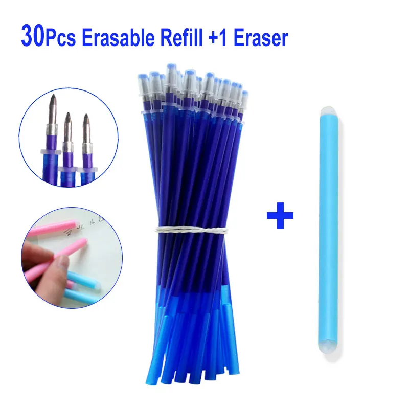 

30Pcs Set Erasable Gel Pen Refill Rod Office School Writing Stationery Accessories Blue Black Ink Cartridge 0.5mm Bullet Tip