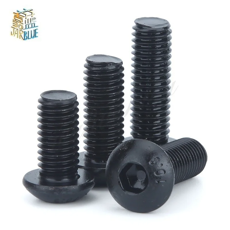 M2 M2.5 M3 M4 M5 M6 M8 M10 Grade 10.9 Alloy Steel Screws Hex Socket Round Head Cap Black Screw Furniture Fastener Bolt