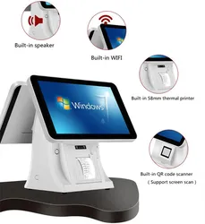Touch POS System Terminal Machine 15'' Touch Panel LCD Monitor Screen with Small Customer Display Built-in with 58mm printer