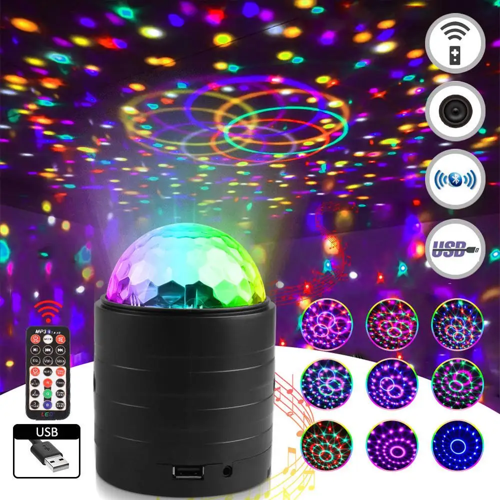 USB Stars Moons Stage Lights Bar LED Disco Projector Lights Remote Voice Control Bluetooth-compatible RGB Strobe Light