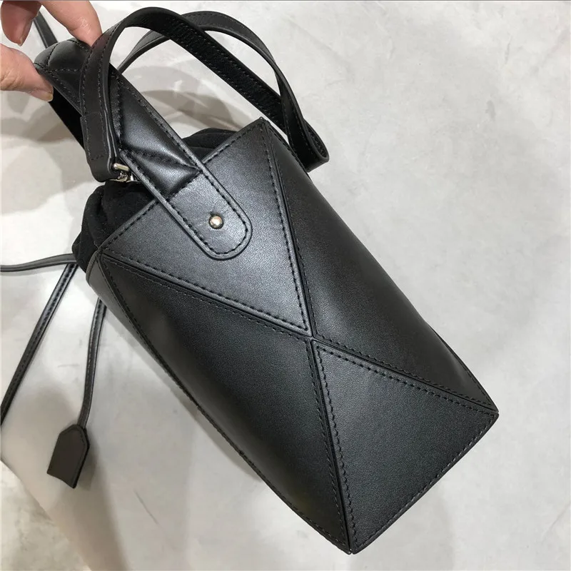 Handmade Patchwork Genuine Leather Handbags Women Bucket Bag Luxury Design Portable Shoulder Crossbody Bag Female Small Totes