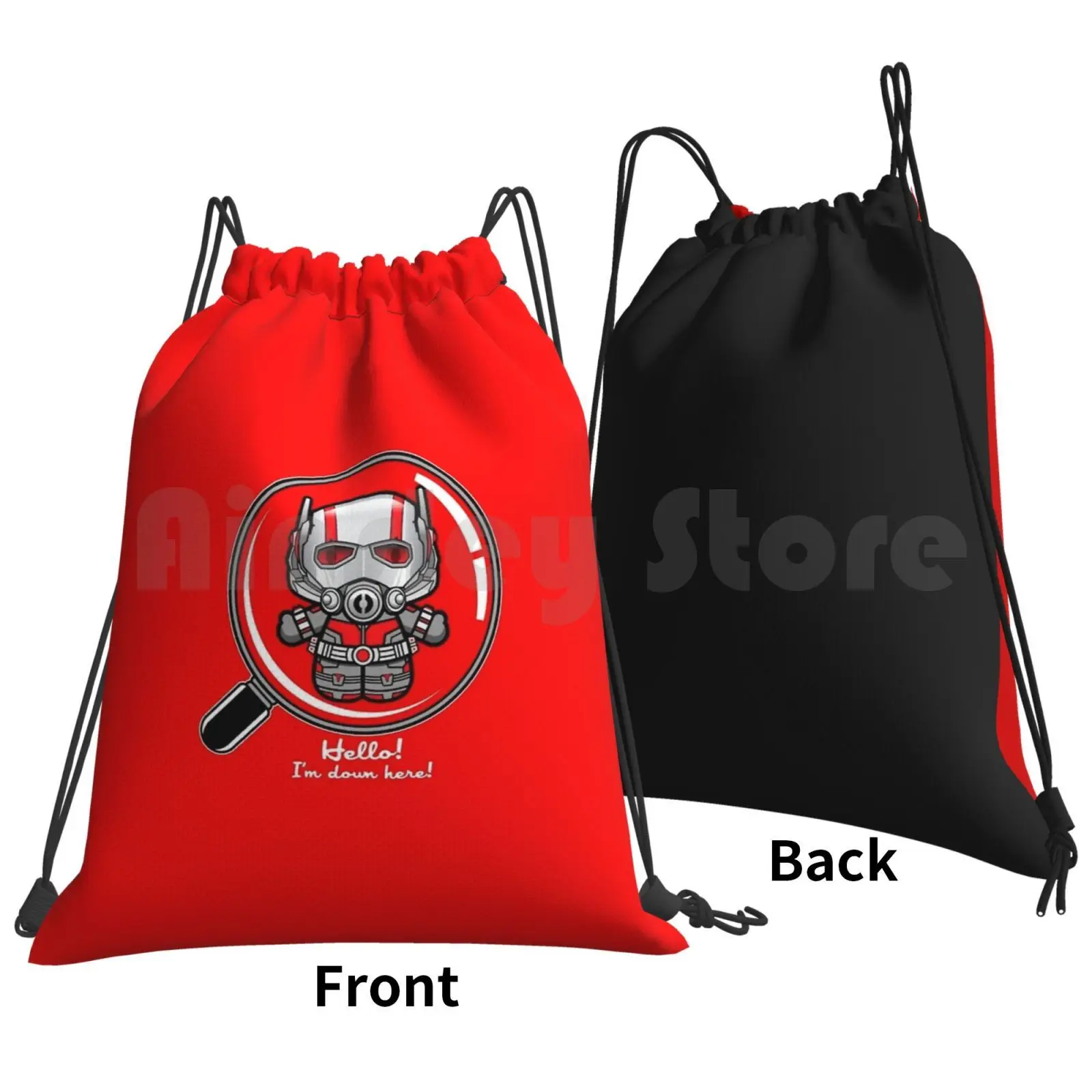 Hello! I'm Down Here! Backpack Drawstring Bags Gym Bag Waterproof Hello Ant Magnifying Glass Comic Book Superhero Shrink