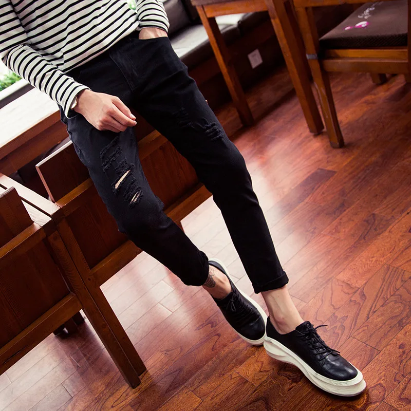 

Men's Fashion Pants Summer Thin 2021 Mens Jeans Slim Fit Ripped Black White Casual Cowboy Hip Hop Jeans Original Man Jeans