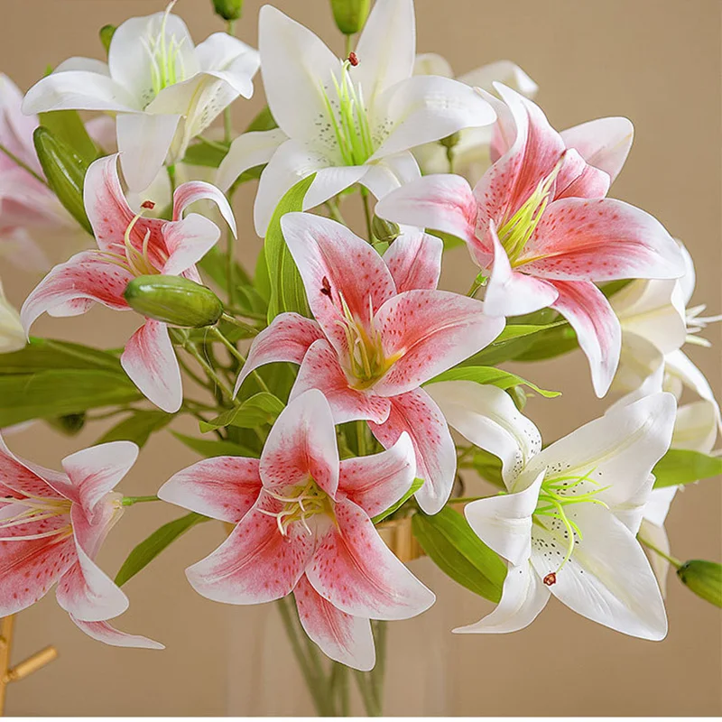 

5pcs/lot 57cm Lily Artificial Flower Single Two-head Latex Fake Flower Real Touch Plant Home Decoration Wedding Party Supplies