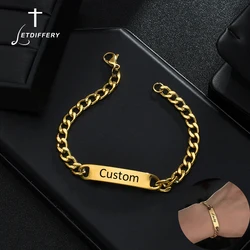 Letdiffery-Pulseras personalizadas con grabado de nombre y letras para hombres y mujeres, joyería Punk personalizada de acero inoxidable