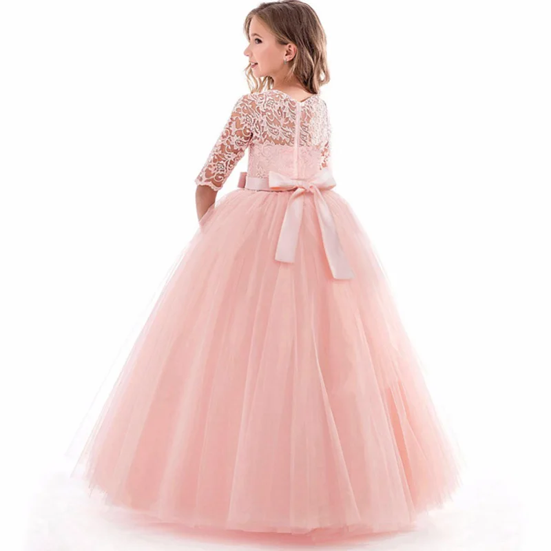 PLBBFZ Christmas Girl Flower Long Sleeve Bridesmaid Dress Kids Wedding Vestido First Communion Clothes Pageant Evening Ball Gown