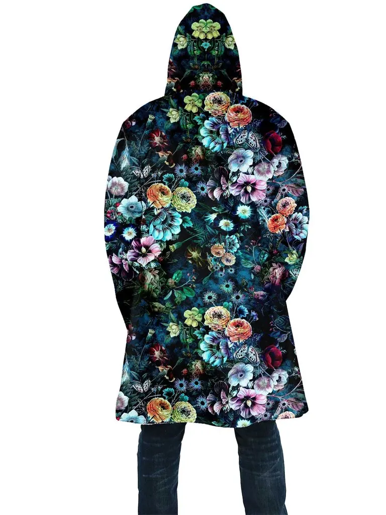 2024 Winter Mens Cloak flowers painting Floral 3D full Printing Fleece Hooded Coat Unisex Casual Thick Warm Cape coat PF52