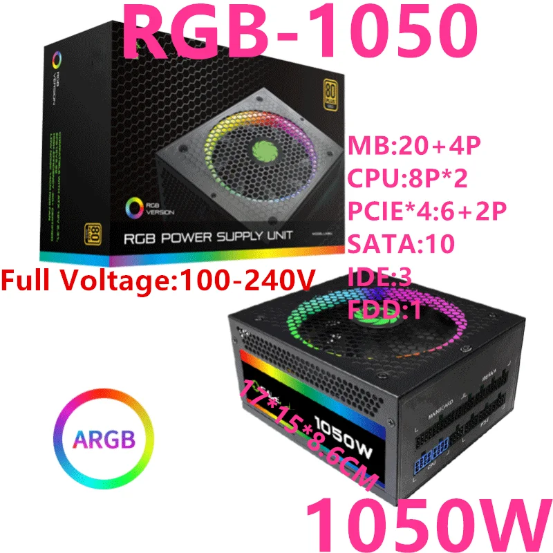 New Original PSU For GameMax 80plus Gold Silent Power Supply 1050W 850W 550W Power Supply RGB-1050 RGB-850 RGB-550