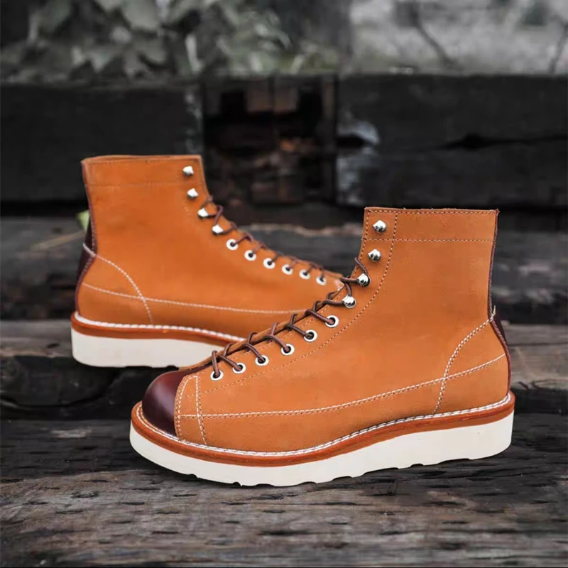 New Japanese Vintage Autumn Winter Men Casual Shoes Handmade Cow Leather Tooling Ankle Boots Outdoor Desert Motorcycle Boots