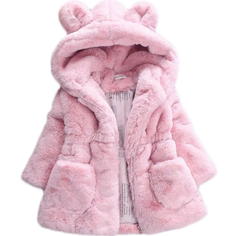 Winter full sleeve Leopard faux fox fur collar Children Girls coat Jacket Baby Girl Outerwear Hooded Infant Clothing Thick Warm