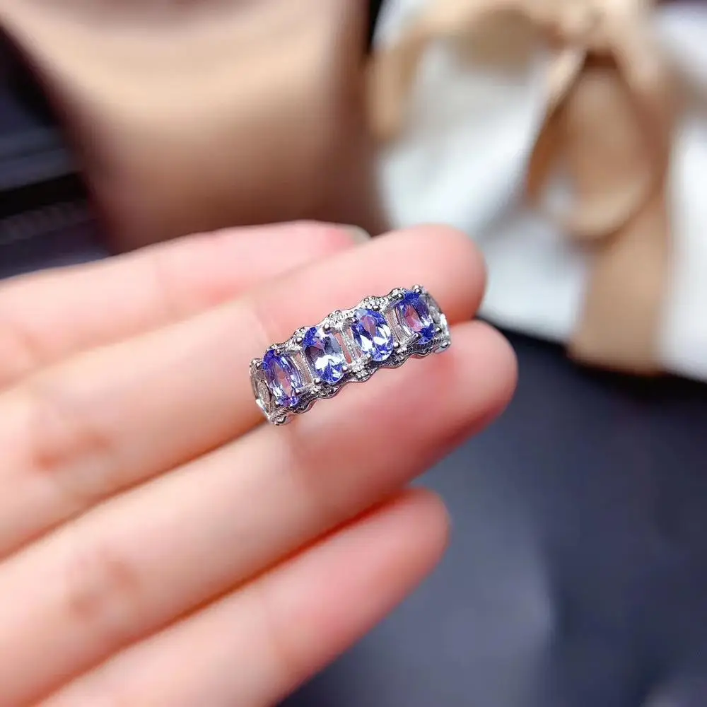 

Natural Tanzanite Ring S925 Sterling Silver Lady White Gold Jewelry Natural Gemstone Jewelry, Simple Row Ring Lady's Jewelry