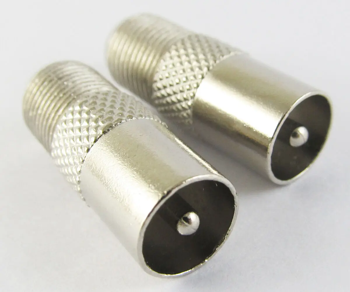 2pcs F Female to TV PAL Male Coaxial Connector Adapter Metal Nickel Plated Length: 25.8mm