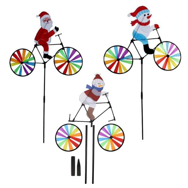 D55E 3D Large Snowman Santa Claus On Bike Windmill Wind Spinner Whirligig Yard Garden Decor Christmas Gift