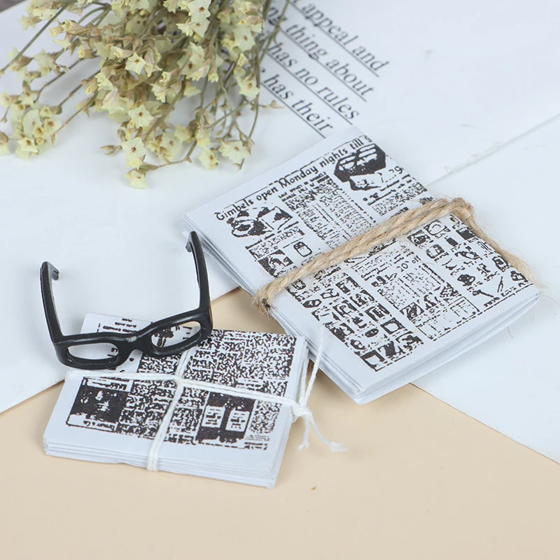 1:12 Dollhouse Miniature Mini Newspaper Glasses Model Magazines Books Pretend Toy Doll House Furniture Toy Accessories