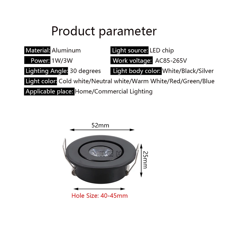 Oprawy punktowe Mini led 1W 3W LED wpuszczane punktowe ściemnialne okrągłe białe srebrne czarne na szafka domowa showbox