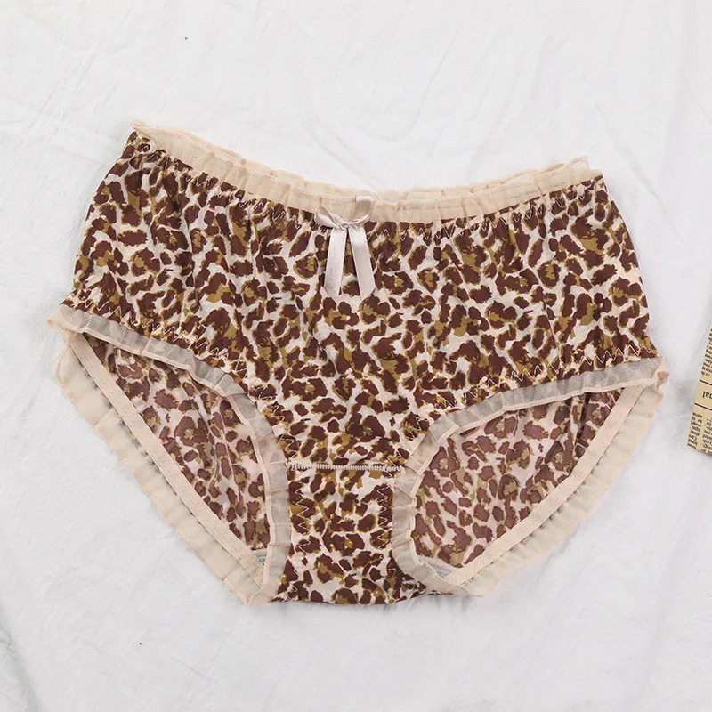 

New Mid Waist Soft Lace Lingeries Breathable Leopard Print Shredded Milk Underwears Women Panties Plus Size 5XL Briefs