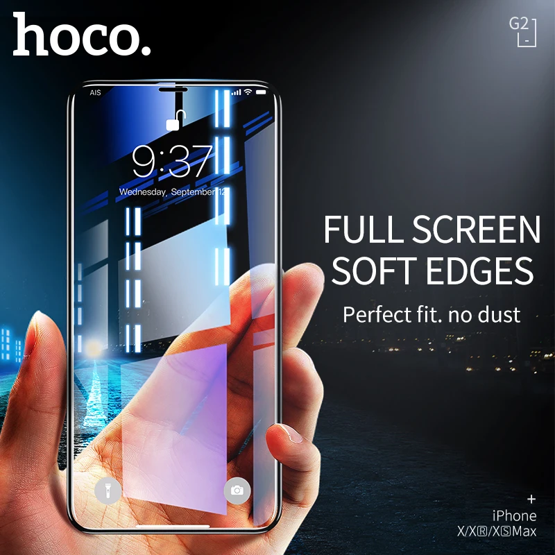 Hoco Tempered Glass Protective Cover Film for iPhone 14 13 11 Pro Plus Curved Edge 3D Full Screen Protector for iPhone 7 X XR