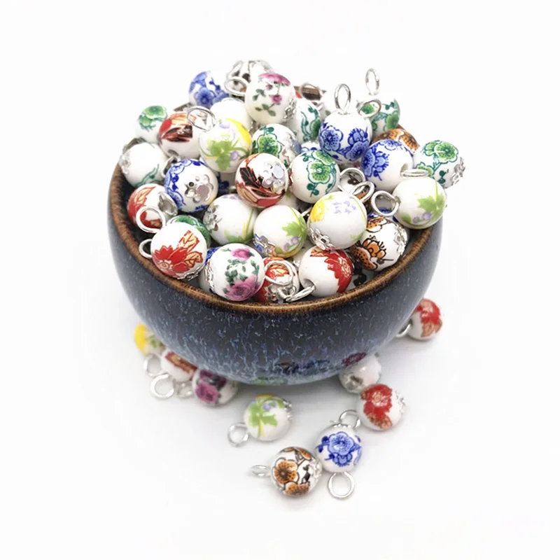 10/20Pcs Ceramic Round Bead Buckle Pendant DIY Crafts Cheongsam Hanfu Decor Button Buckle Chinese Clothing Sewing Accessories