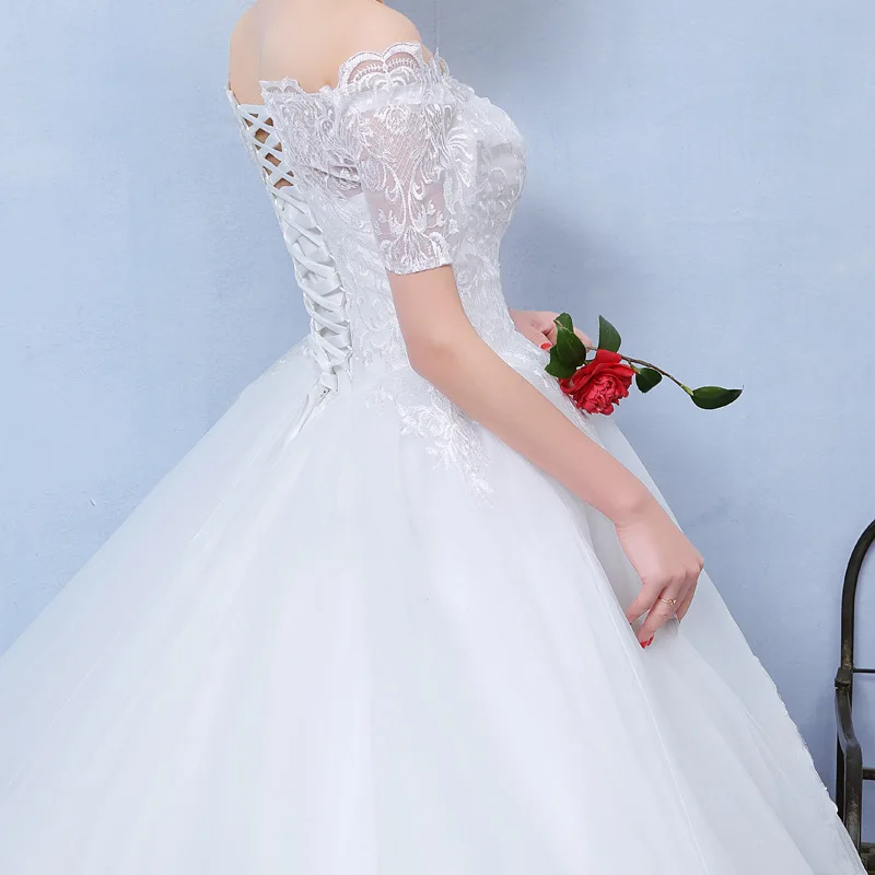 Vestido de noiva elegante com laço, vestido de princesa para baile de casamento, pescoço e varrer