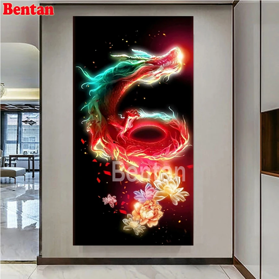 Diamond Mosaic Color Flame Dragon Diy Diamond Painting Full Square Round Full Rhinestone Diamond Embroidery Chinese Mythology