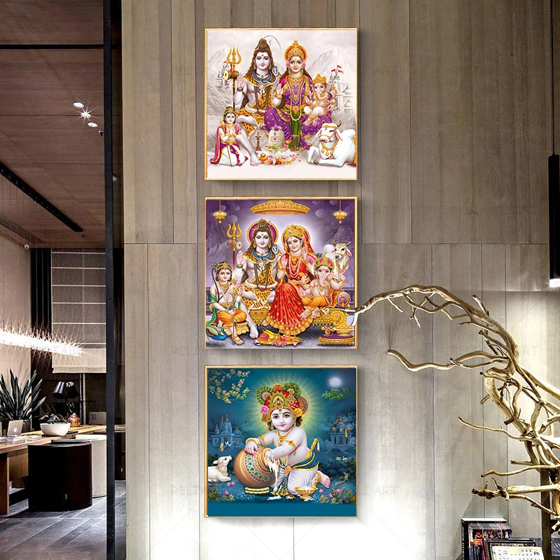 Lord Ganesha Laxmi Saraswati Painting on Canvas God Ganesha Poster  Diwali Pooja Decorations Prints Wall Art Home Decor Cuadros