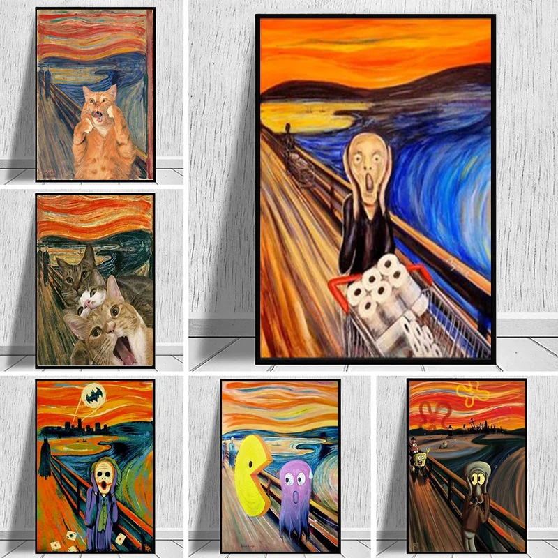 

The Scream Famous Paintings Fat Cat Art Canvas Painting Posters and Prints Wall Art Pictures for Living Room Decor Cuadros