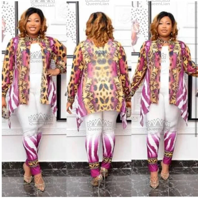 Dashiki African 3-Piece Chiffon Top and Vest pants New Fashion Suit Super  For Lady(BWTZ#)