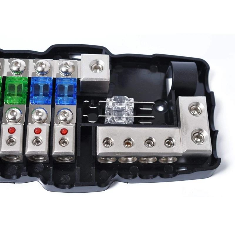 Multi-functional LED Car Audio Stereo ANL Fuse Holder Distribution 0/4ga 4 Way Fuses Box Block 30A 60A 80Amp