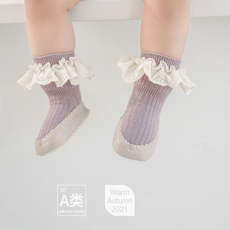 Cute Cotton Lace Infant Baby Socks Anti-slip Boys Floor Socks Baby Girl Newborn Princess Socks Kids Slipper Toddler Socks Shoes