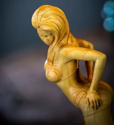 XS495- 21.8CM Beauty Model Boxwood Sculpture Feng Shui Wood Carving Beautiful Lady Girl Statue Collection Ornaments