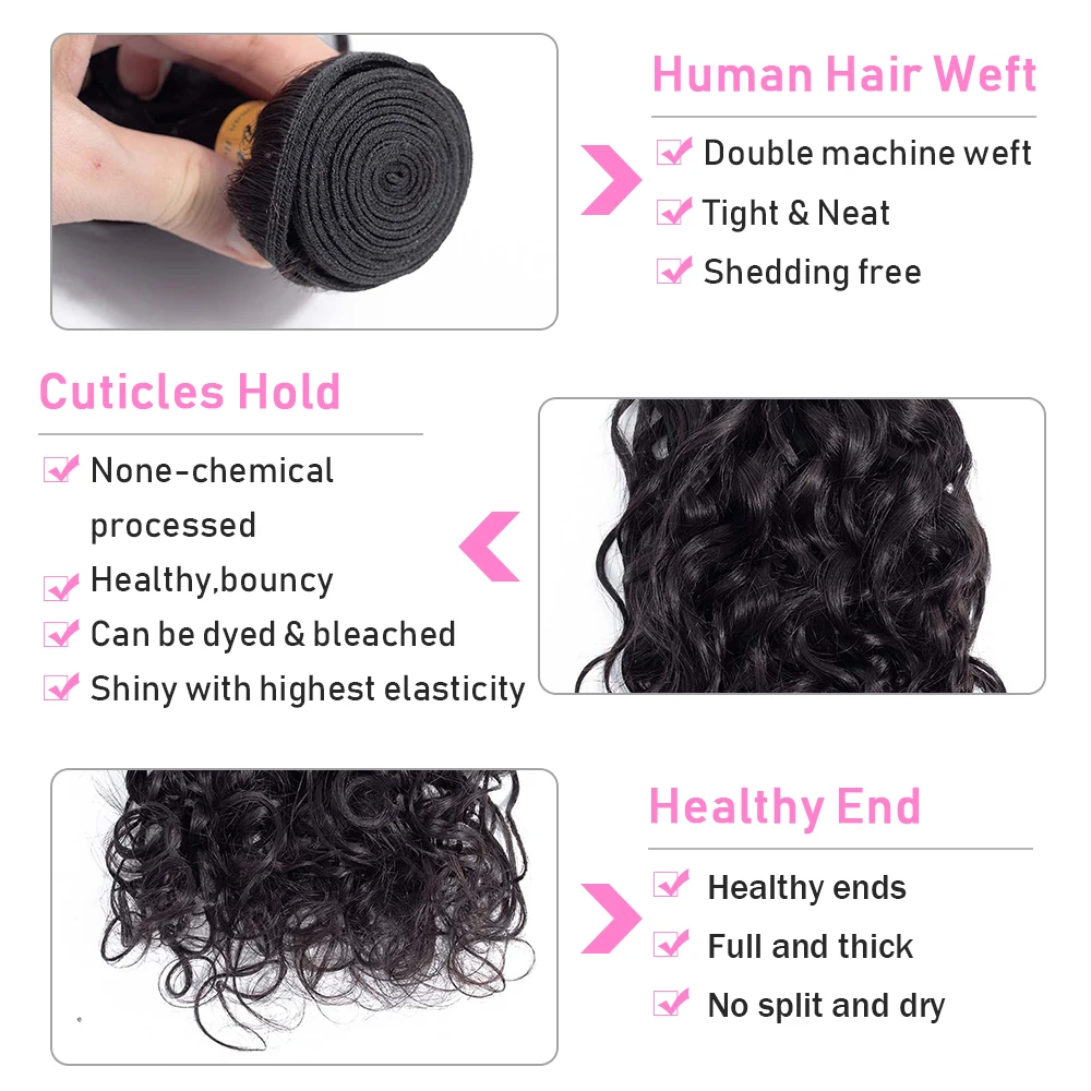 VSHOW Brazilian Natural Wave Hair Bundles With Closure 3 or 4 Bundles Deals With 13*4 Ear to Ear Lace Frontal Remy Human Hair