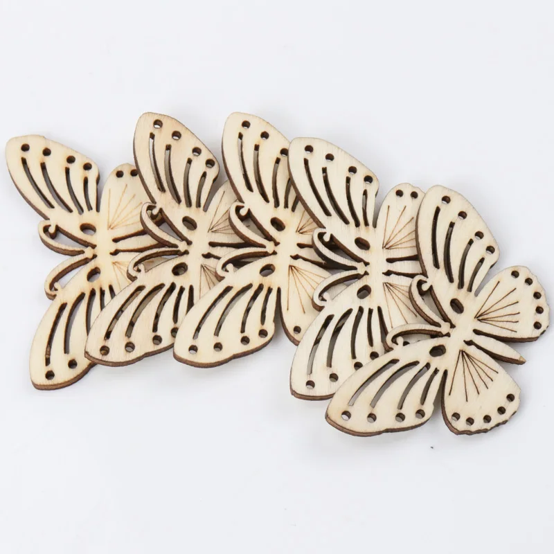 Butterfly Pattern Natrual Wooden Scrapbooking Hollow Craft Random for Home Decoration 32x55mm 5pcs