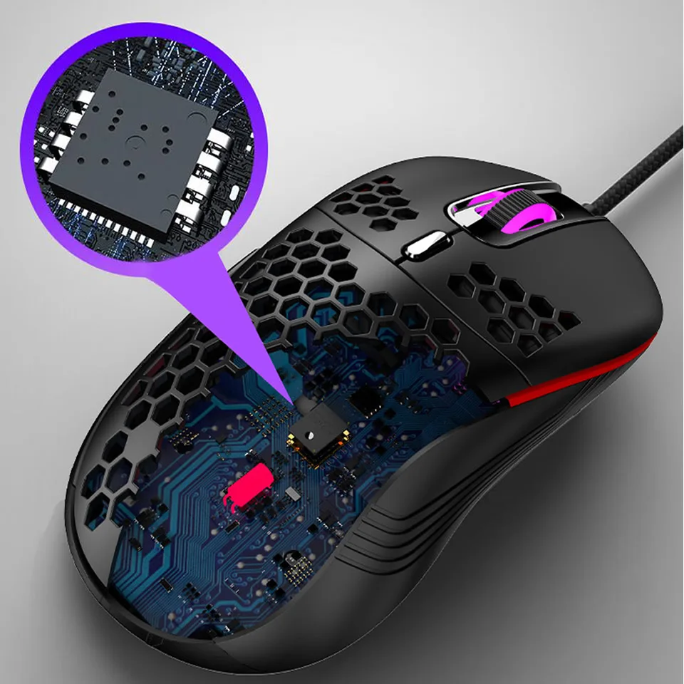 Lightweight RGB Gaming Mouse 7200DPI Honeycomb Shell Mouse Ergonomic Mice with Ultra Weave Cable for Computer Gamer PC Desktop