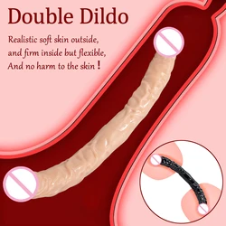 Overlength Double Dildos Soft Double-End Penis Realistic Dual Phallus Double Penetration Dick Stimulate Vagina and Anus Sex Toys