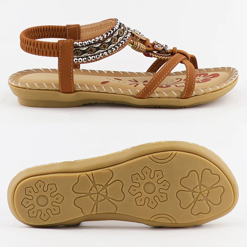 Retro ladies sandals fashion flowers stitching summer rhinestone shoes elastic band  platform  open toe outer wear