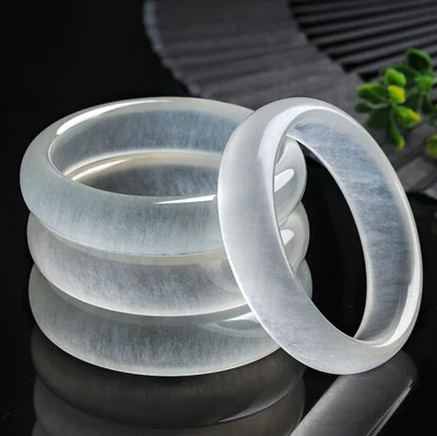 

Zheru Jewelry Natural Hetian Jade White 54-62mm Bracelet Elegant Princess Jewelry Gift for Mother to Girlfriend