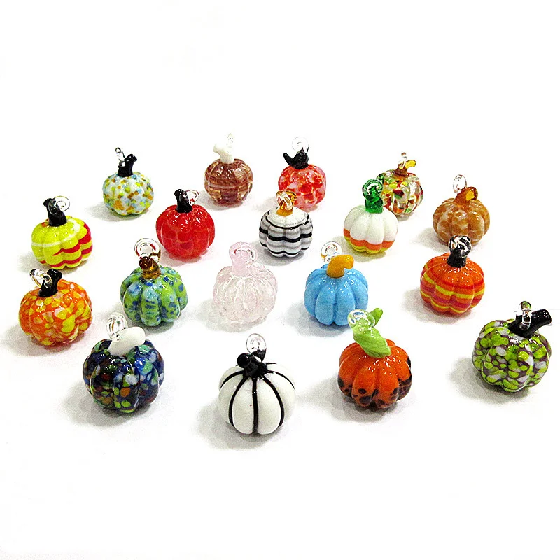 

New Colorful lampwork handmade Mini Glass pumpkin pendant Halloween party cute art craft ornament home decor hanging accessories