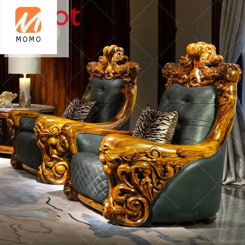 Chesterfield Sofa High-End Luxury Ugyen Wood Solid Wood JINLONGYU Carved European Style Villa Sofa Leather Sofa home furniture