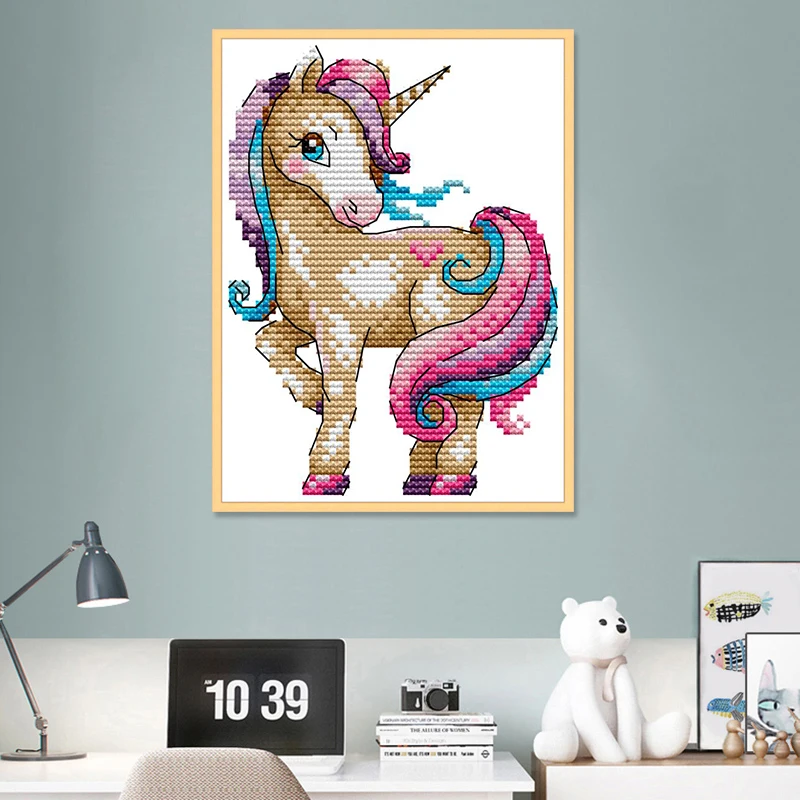 Unicorn cartoon animal home decor paintings counted printed on canvas DIY 14CT 11CT Cross Stitch Needlework Sets Embroidery kits image 3