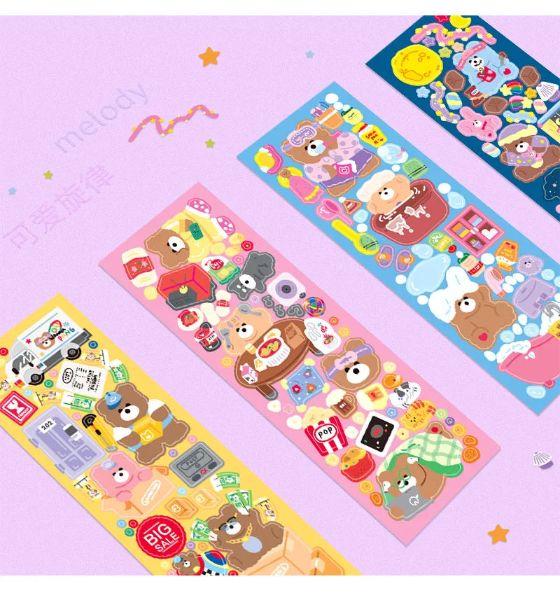 

Korean Cute Bear Cartoon Stickers For Scrapbook DIY Moon Life Sticker for Kids Phone Journal Laptop Album Photo Decos Girls Gift