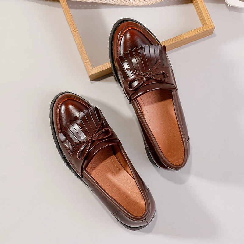 

Women's Flats Oxford Shoes Woman Genuine Leather Sneakers Ladies Brogues Vintage Casual Oxfords Shoes For Women Footwear